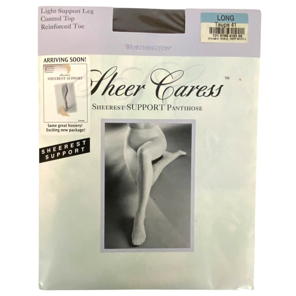 Worthington Sheer Caress Support Pantyhose Long Taupe Control Top Reinforced Toe